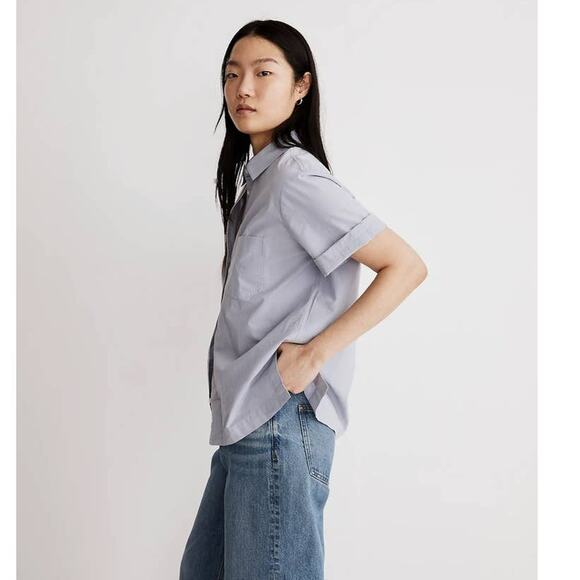 Madewell Signature Poplin Short sleeve button down shirt in Distant Peri XXS NWT - Picture 4 of 11